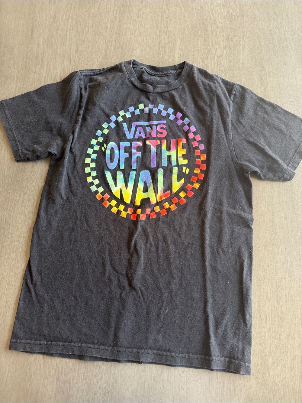 Vans Black Short Sleeve Tee with Rainbow Checker 'Off The Wall' Logo